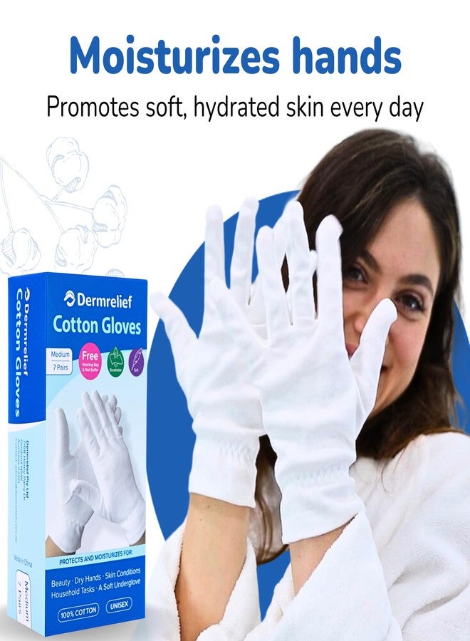 Dermrelief Cotton Gloves - for Beauty, Dry Hands, Eczema, Dermatitis and Psoriasis (7 Pairs) with Free Gifts (Professional Nail Buffer & Washing Bag) (Large) - Image 4